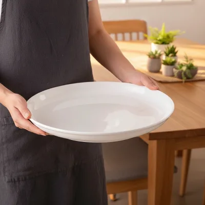 Ceramic Round Microwave Safe Extra Large Pure White Dinner Plate for Hotel Restaurant Household Use Steak Pasta Fruit