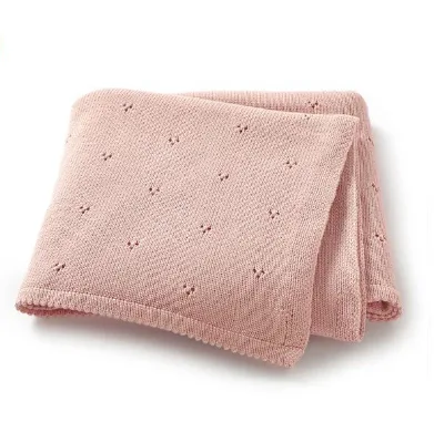 Knitted Baby Blanket Newborn Pointelle Receiving Swaddle Breathable Unisex Boy Girl Stroller Handmade Crochet Cotton Anti-Dust