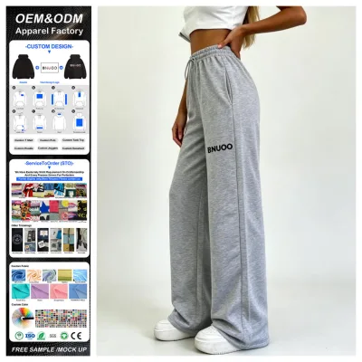 Custom Womens Cotton Casual Wide Leg Sweat Pants High Waist Flared Baggy Trousers Fashion Pants Y2k Clothing High Quality Women