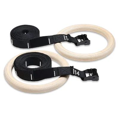 Adjustable Straps 32mm Wood Gymnastic Rings