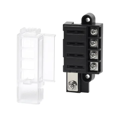 FB-404 32VDC Midi Fuse Holder Universal Car Fuse Kit 4 Way Plug-in Fuses Midi Fuse Box with Cover for Car Auto Truck Marine RV