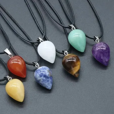 16*22mm Healing Natural Assorted Gemstone Drop Pendant Chubby Smooth Crystal Water Drop Necklace Pendant Charms for DIY Jewelry