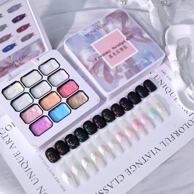 OEM 12 Colors Palette Non Wipe Chrome Powder Molding Gel Creamy Sculpt Gel Semi Solid Molding Gel