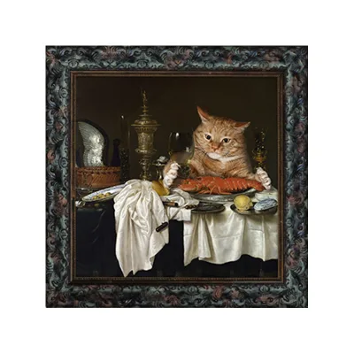 Restaurant Art Cat Retro Eco-cotton Canvas Print Customizable Size & Shape Hanging Decoration for Home or Restaurant
