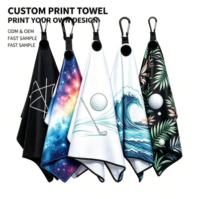 Golf Towels Wholesale Custom Personalized Logo Quick Drying Magnetic Golf Towel With Carabiner