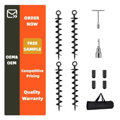 4 Pack Dog Stake with Nut and Tool Tent Stakes High Wind Heavy Duty Ground Stakes for Outdoor Camping