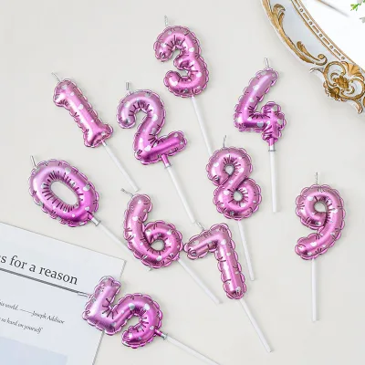 Hot Selling Pink Blue Balloon Number 0-9 Paraffin Wax Balloon Shape Candles Digital Birthday Candle Decoration