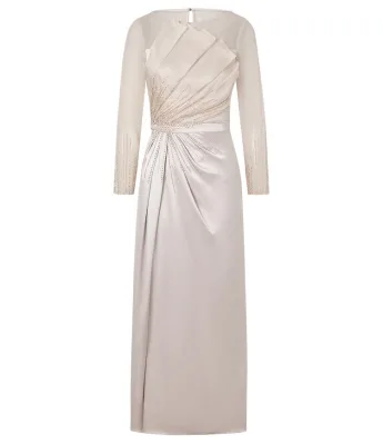 High Quality Fashion Top Full Sleeve Slim-looking Hip-wrapped Arabic Muslim Dress Dubai Solid Color Beading Cocktail Dress