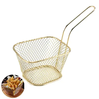 Food Safety Eco-Friendly Square Stainless Steel Wire Mesh Fry Basket French Fries Basket Household Kitchen Tools