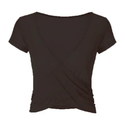 Summer Fitness Sports Bra Quick Dry Skin Tightening New Solid Style Cross Sports Yoga Top With Short Sleeve Crop Top Design