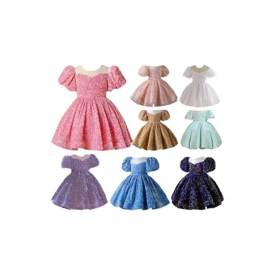 2024 Blue Princess Prom Kids Dresses Latest Layered Design Lovely Flower Decoration One-Piece for Little Girls for Daily Wear