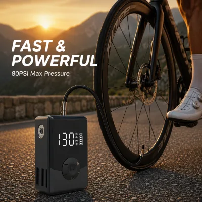 Professional Brushless Motor Mini Bicycle Pump 1800mAh Portable 80PSI Electric Tire Inflator Smart Auto-Stop for Road Bike MTB