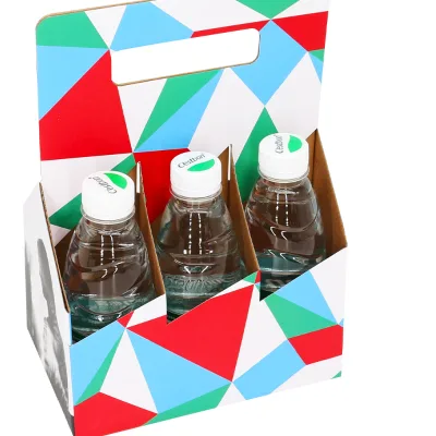 Custom 250gsm Corrugated Board 6 Pack Bottle Carrier Beverage Wine Gift Box Beer Juice Stamping Embossing Matt Lamination
