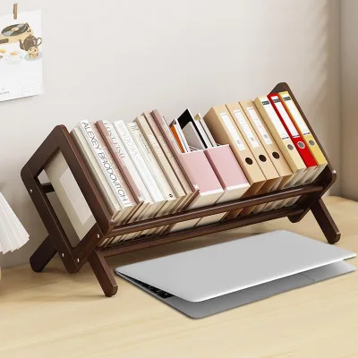 Coffee 16\"-L Wood Tilting Desktop Bookshelf Organizer Home/Office Bookcase Bookshelves Storage Rack CDs/Magazines/Books Display