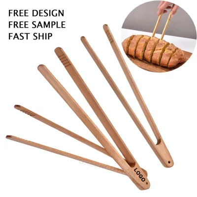 Custom logo Bamboo Food Tongs Kitchen Tongs Salad Fruit Tongs Food Tongs Bread Pastry Tongs
