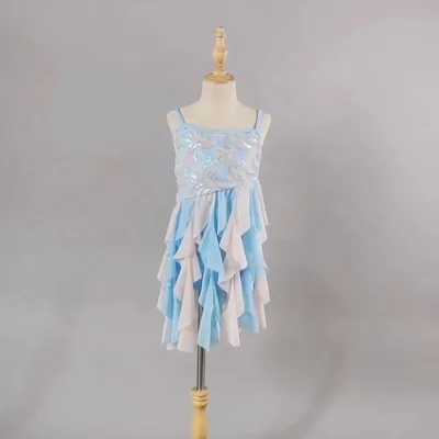Sleeveless Mock Neck Leotard Dress for Latin Dance Gymnastics Competition Rhythmic Jazz Dance Stage Performance