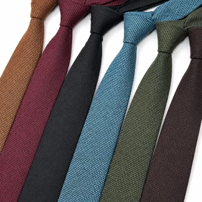 Wholesale Cheap Slim Cotton Mems Ties Linen Necktie Plain Tie 6cm Fashion Accessories Solid Color Stock Tie