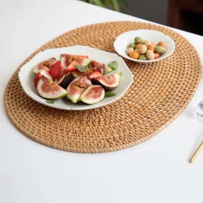 Brown Set of 2 Oval Rattan Placemat Natural Hand-Made Rattan Heat-Resistant Placemat Rattan