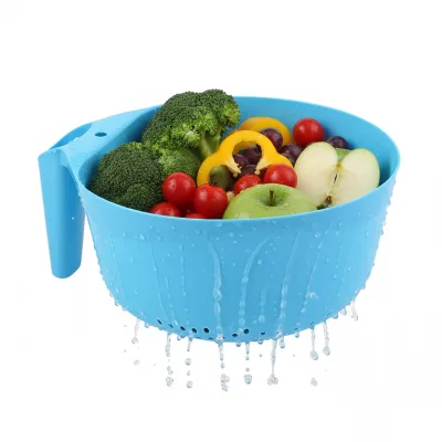 Plastic Round Shape Vegetable Fruit Colander Strainer with Handle for Kitchen/Plastic Vegetable Colander Container