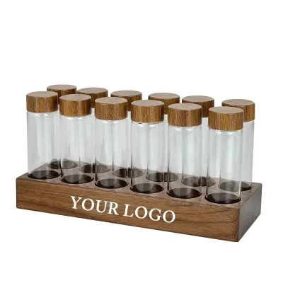 Barista Tools Flower Tea Accessories Shop Espresso Single Dose Coffee Bean Storage Display Rack Walnut Wood Glass Classic