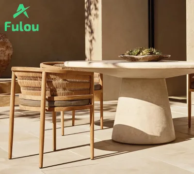Modern Versatile Solid Wood Teak Dining Chair Set Indoor/Outdoor Rattan Rope Garden Furniture FULOU