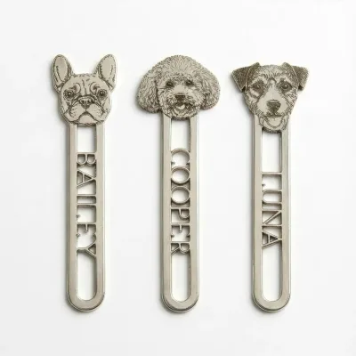 QIUHAN OEM/ODM Customized Pet Portrait Metal Bookmark Pets Personalized Dog or Cat Face Name Book Mark Stainless Steel Bookmark