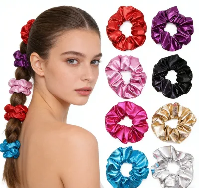 2pcs/pack Wholesale Solid Color Simple Fashion Hair Ties Satin Scrunchies Women Rope Head Flower Rubber Band Hair Accessories