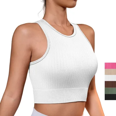 New Yoga Clothes Vest Double Vertical Pattern Vest White High-End Yoga Breathable Quick-Drying Sports Running Fitness Clothes