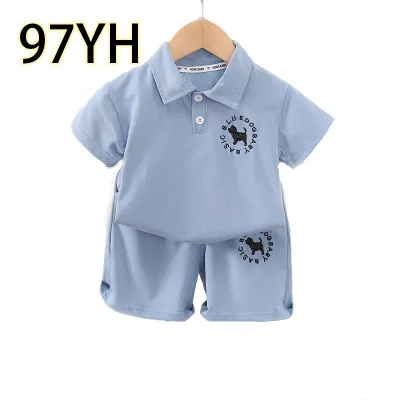 Boys' Handsome Baby Temperament Two-Piece Set Ice Cool Summer Polo Collar Short Sleeved Shorts Size 0-3 Years Old New Clothing