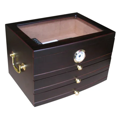 Custom Modern Antique Blank Wholesale Manufacturer Glass Top Automatic Pack Wood Cigar Box Spanish Cedar Wooden Cigar Humidor