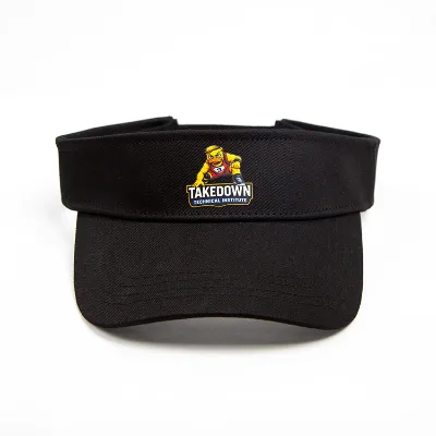 Custom Black Twill Sun Visor, Cartoon Wrestler Graphic Logo Embroidery Adjustable Team Sports Visor Hat