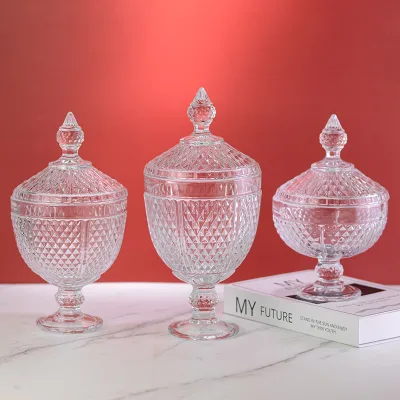 Hxglass Wholesale Clear Lead Free Handmade Oven Safe Crown Glass Jar Lid Mediterranean Style Swab Box Restaurant Decor Tea Sugar