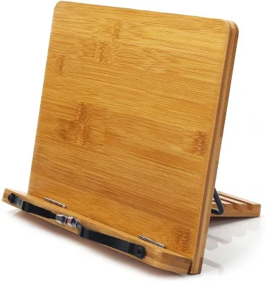Bamboo Book Stand Adjustable Book Holder Tray Cookbook Reading Desk Portable Stable Hard Wearing Lightweight Wood Bookstand