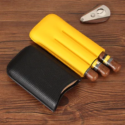 Stylish Modern Portable Carbon Fiber Cigar Leather Case Three Pack Humidor Box Travel Practical Lacquer Carry-On Cigar Tube