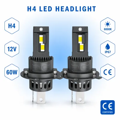 Kaidengzhe Super White LED Headlight Bulb H4 12V 60W P43T 6000K Quartz Glass IP67 Waterproof Plug-and-Play OEM Replacement