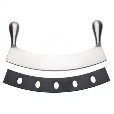 Stainless Steel Large Vanilla Knife, Double Handle Rocking Cheese Slicer, Nougat & Pizza Cutter