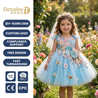 Kids Fashion Luxury Satin Flower Girl Gown Wholesale Children Designer Clothes Formal Wedding Party Ball Gown Dress