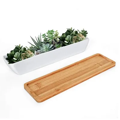 Wholesale Succulent Planter Pot 11x2.3x1.7inch Long Rectangular Modern Minimalist White Ceramic Pot With Saucer for Home Window