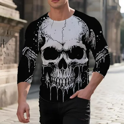 Men's Halloween 100% Polyester Woven Long Sleeve T-Shirt Casual Streetwear Digital Printed Graphic Eco-Friendly