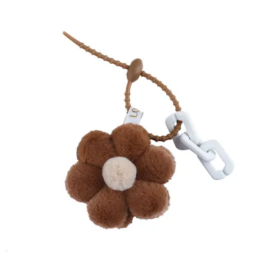 Creative New Premium Women's Light Keychain Cute Plush Fabric Flower Pendant Versatile Jewelry for Car Keys