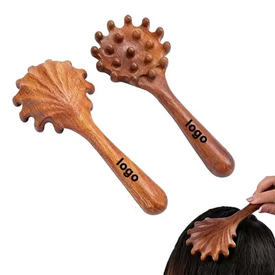 Custom Logo Wooden Scalp Massager Hair Massaging Brush Scalp Massage Comb for Reduction Scalp Scrubber Stress Relief