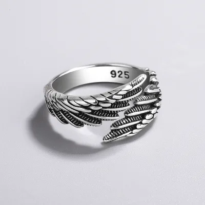 Fashion Vintage Antique Silver Plated Adjustable Feather Angel Wing Open Rings for Women Girls Jewelry Wholesale