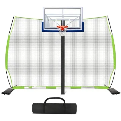 Basketball Backstop Net 20x10ft Material Green/Black/White Includes Portable Carry Bag 2 Sand Bags 4 Ground Stakes