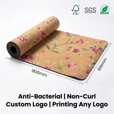 Sublimation Printed Cork Yoga Accessories Custom Design Wheel and Yoga Bag Set