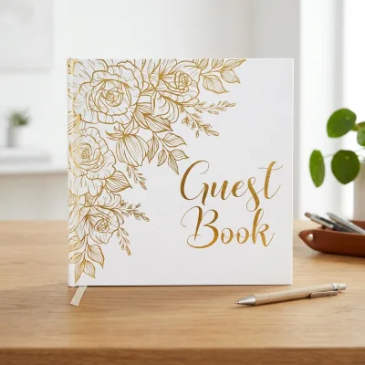 Refined 23x23cm Notebook Square White Embossed Gold Blossom Pattern Hard Cover Notepad for Milestone Celebrations
