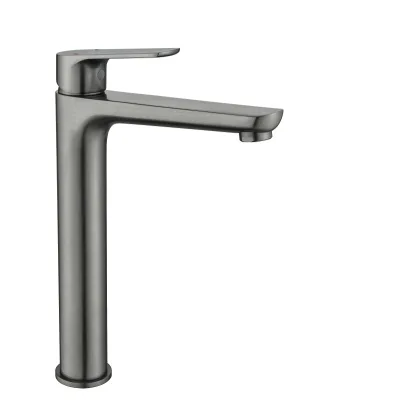 Manufacturer Direct Sales Gun Gray Brass High Basin Single Handle Faucet Deck Installation Suitable for Bathroom Projects