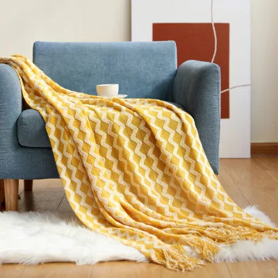 American Style Plaid Pattern Houndstooth Tassel Woven Thread Blanket Boho Throw Blankets for Home Decor