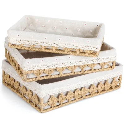 Delicate Handmade Bathroom Shelf Hand Woven Baskets For Storage Toys Books Makeup And Clothes