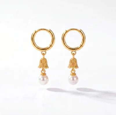 Inspire Jewelry Stainless Steel 18K Gold Bell Jhumka Huggie Hoop Earrings Imitation Pearl Dangle Earring Indian Women Jewelry