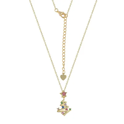 Women's 925 Sterling Silver Pendant Necklace 14K Gold Charms Chains Religious Style Featuring Zircon Diamonds-Perfect Gift